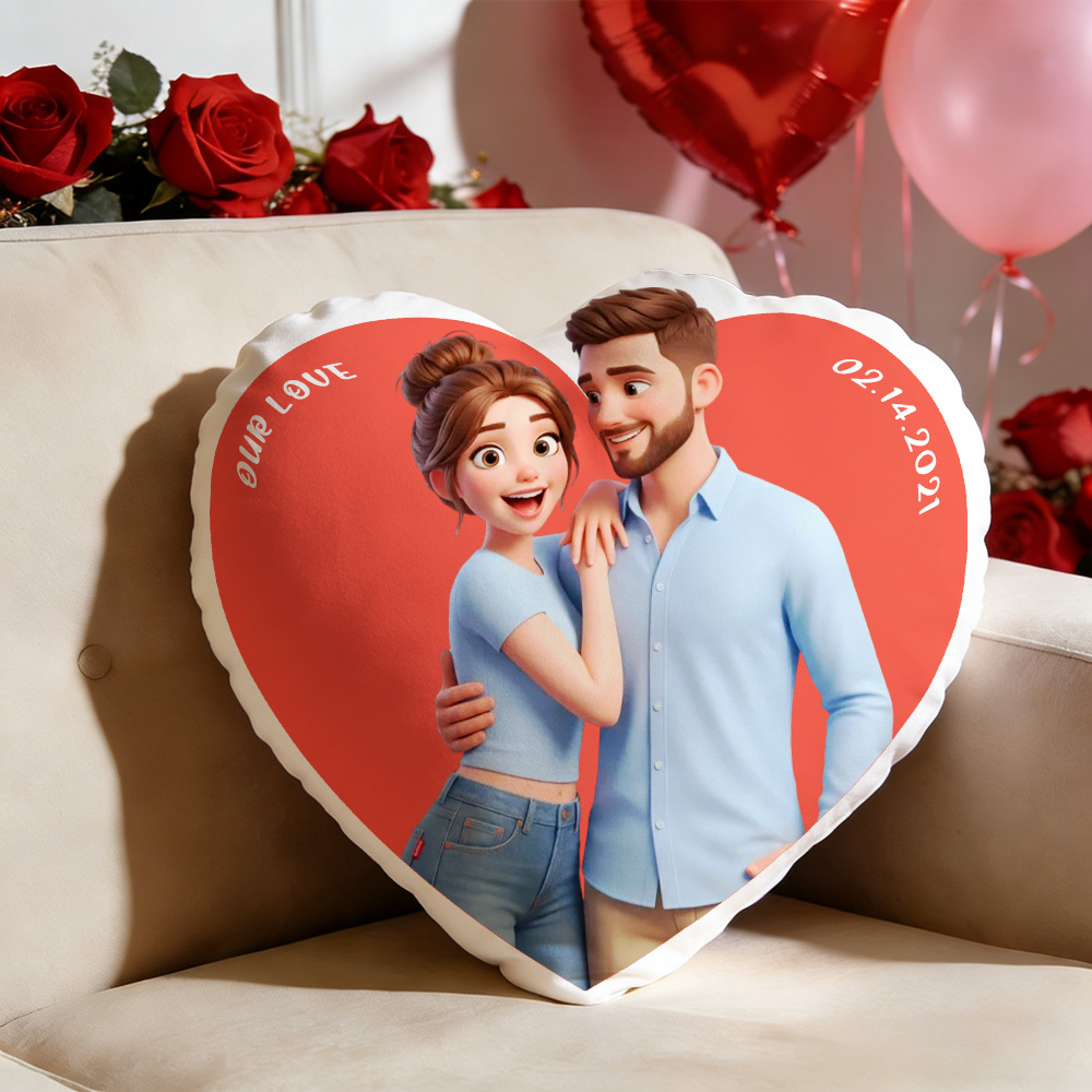 Almohadas Personalizadas Con Foto De Pareja: Almohadas Rojas Con Forma De Corazón Para San Valentín - 