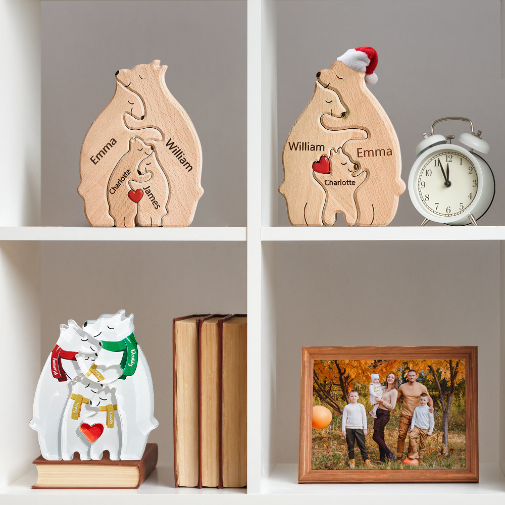 Regalo De Navidad Personalizado Osos De Madera Familia Nombres Personalizados Rompecabezas Decoración Del Hogar Regalo - TuNombrecollar