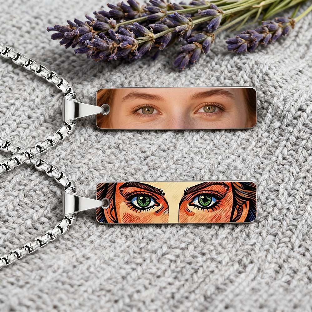 Collar Personalizado Con Foto De Ojo, Colgante De Ojo Estilo Cómic Con Foto Personalizada, Colgante De Barra De Fotos De Doble Cara, Regalos Para Ella - 