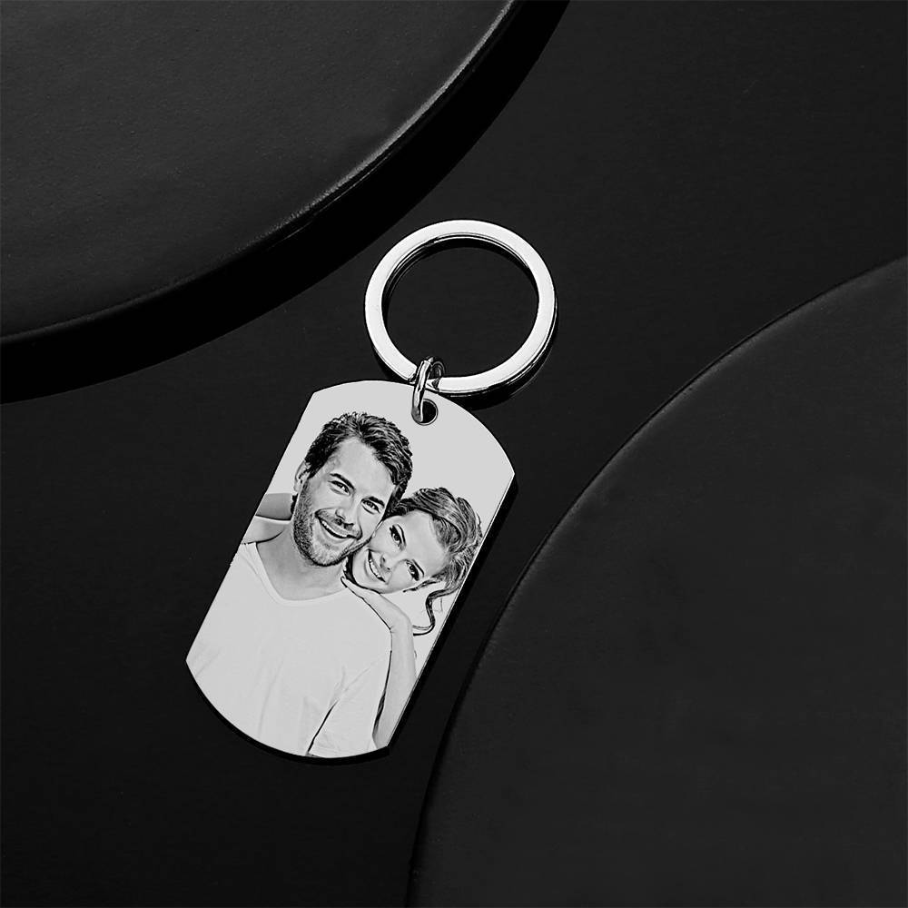 Photo Engraved Tag Key Chain Stainless Steel for Couple -