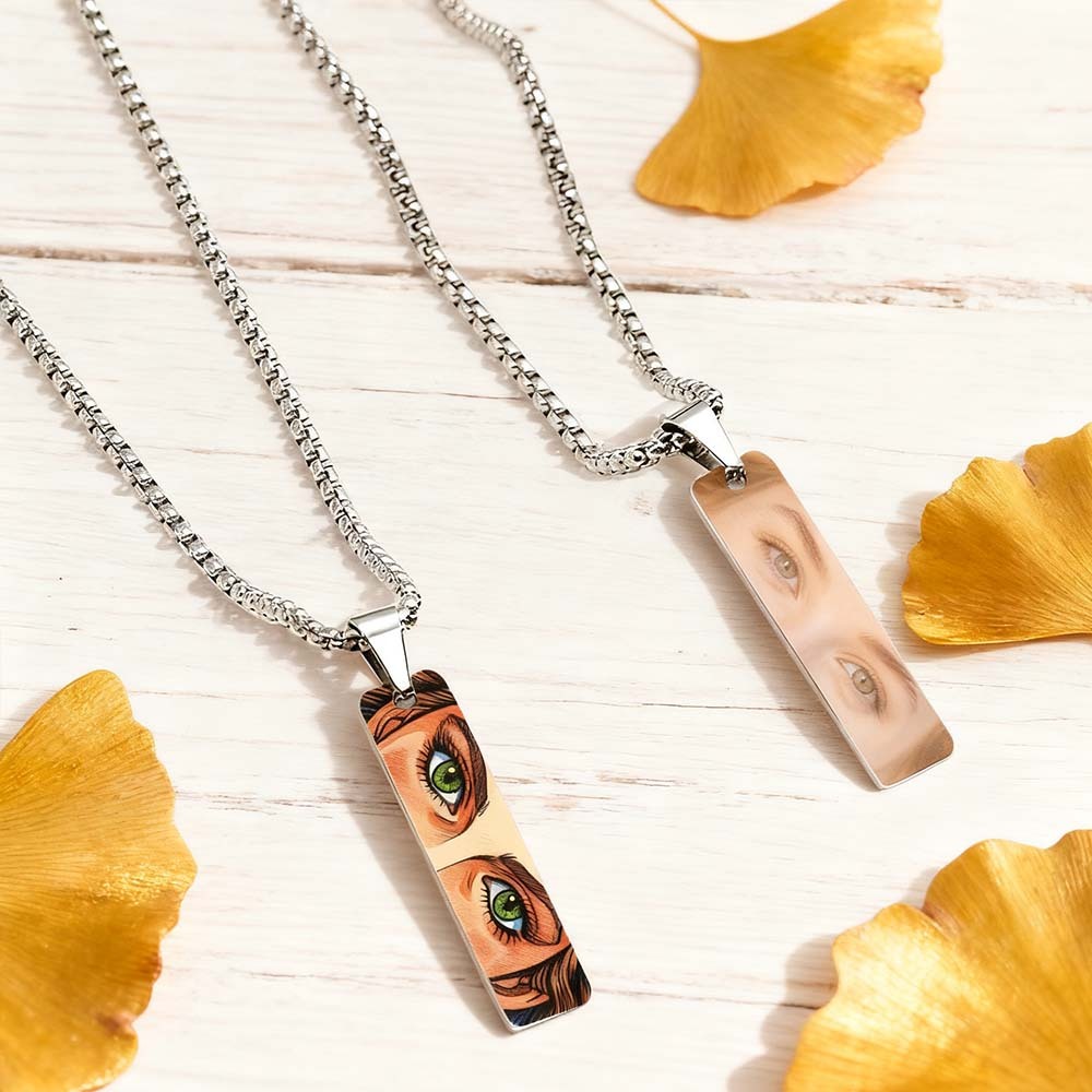 Collar Personalizado Con Foto De Ojo, Colgante De Ojo Estilo Cómic Con Foto Personalizada, Colgante De Barra De Fotos De Doble Cara, Regalos Para Ella - 