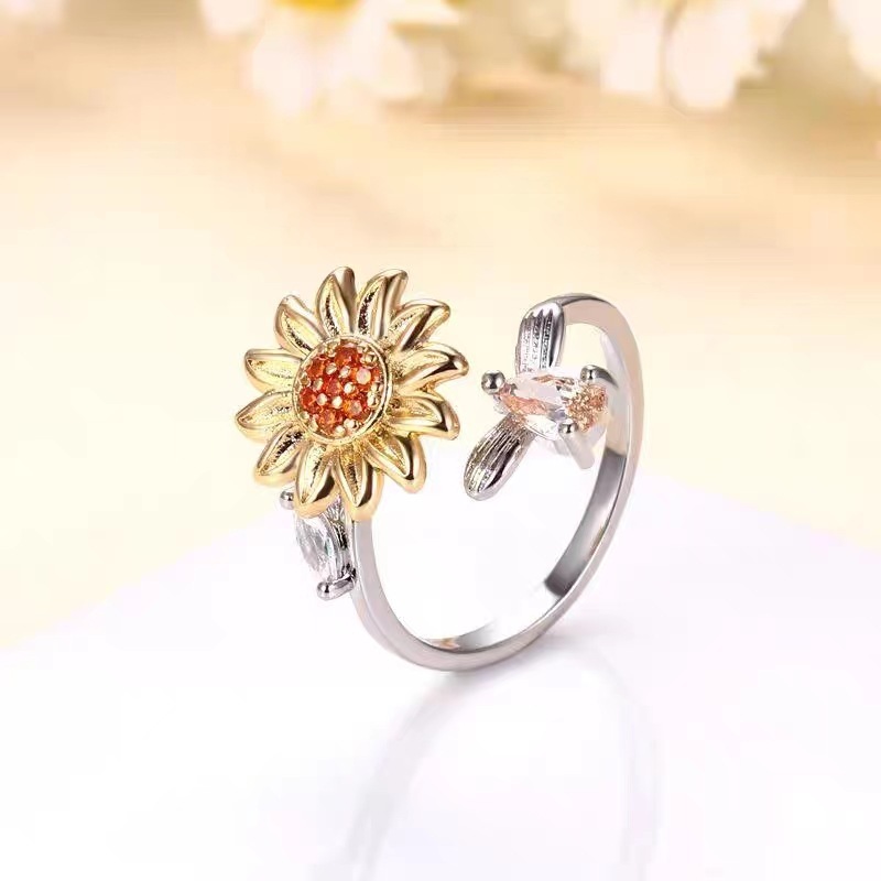 Anillo Giratorio De Girasol Personalizado Para Aliviar La Ansiedad, Con Mensaje Personalizado, Regalo Para Ella - 