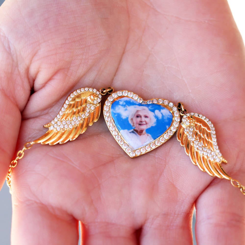 Collar Conmemorativo Personalizado Con Foto Y Alas De Ángel. Colgante Con Foto Y Alas En Memoria De Un Ser Querido. Collar Personalizado De Amor Eterno. - 