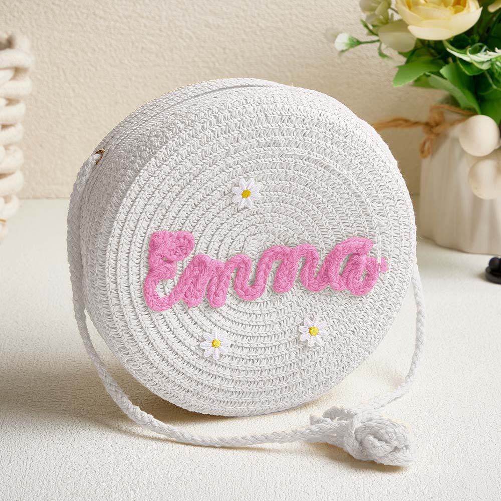 Bolso Cruzado De Paja Con Flores Personalizado Para Niños, Bolso De Paja Con Flores Y Nombre Personalizado, Bonito Bolso De Paja Tejido Para Niños Con Nombre, Regalo Para Niñas - 