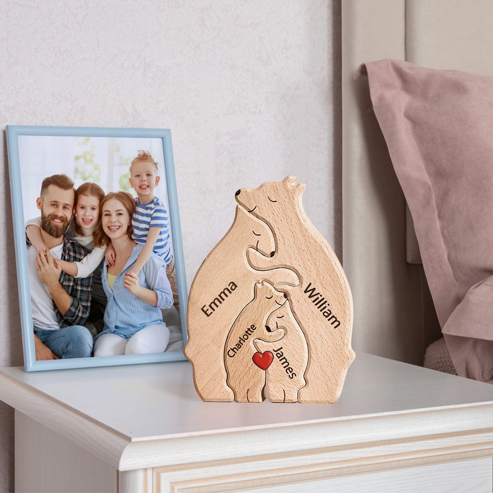 Placa De Osos De Madera, Rompecabezas De Osos, Nombres De Familia Personalizados, Decoración Del Hogar