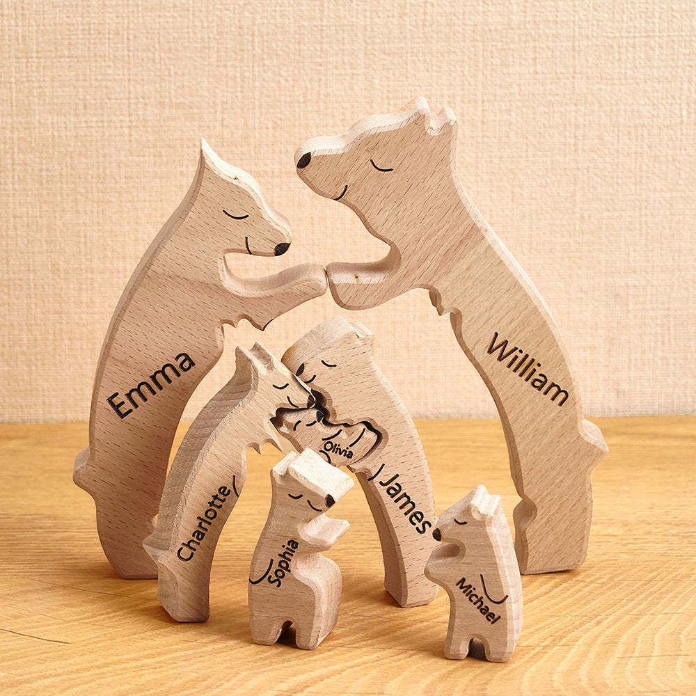 Regalo De Navidad Personalizado Osos De Madera Familia Nombres Personalizados Rompecabezas Decoración Del Hogar Regalo - TuNombrecollar