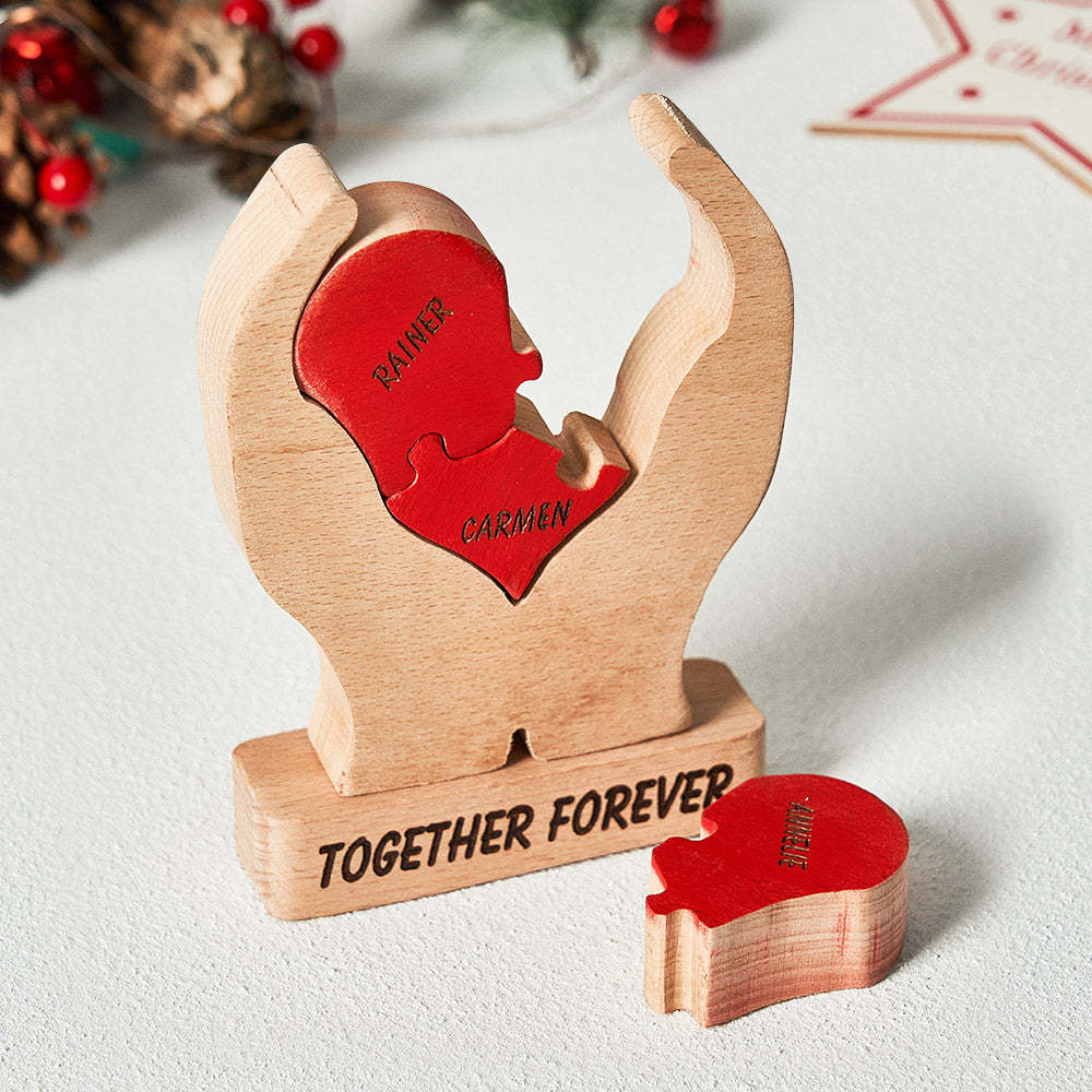 Nombres Personalizados Corazón De Madera Familia Rompecabezas Decoración Del Hogar Regalos De Navidad - TuNombrecollar