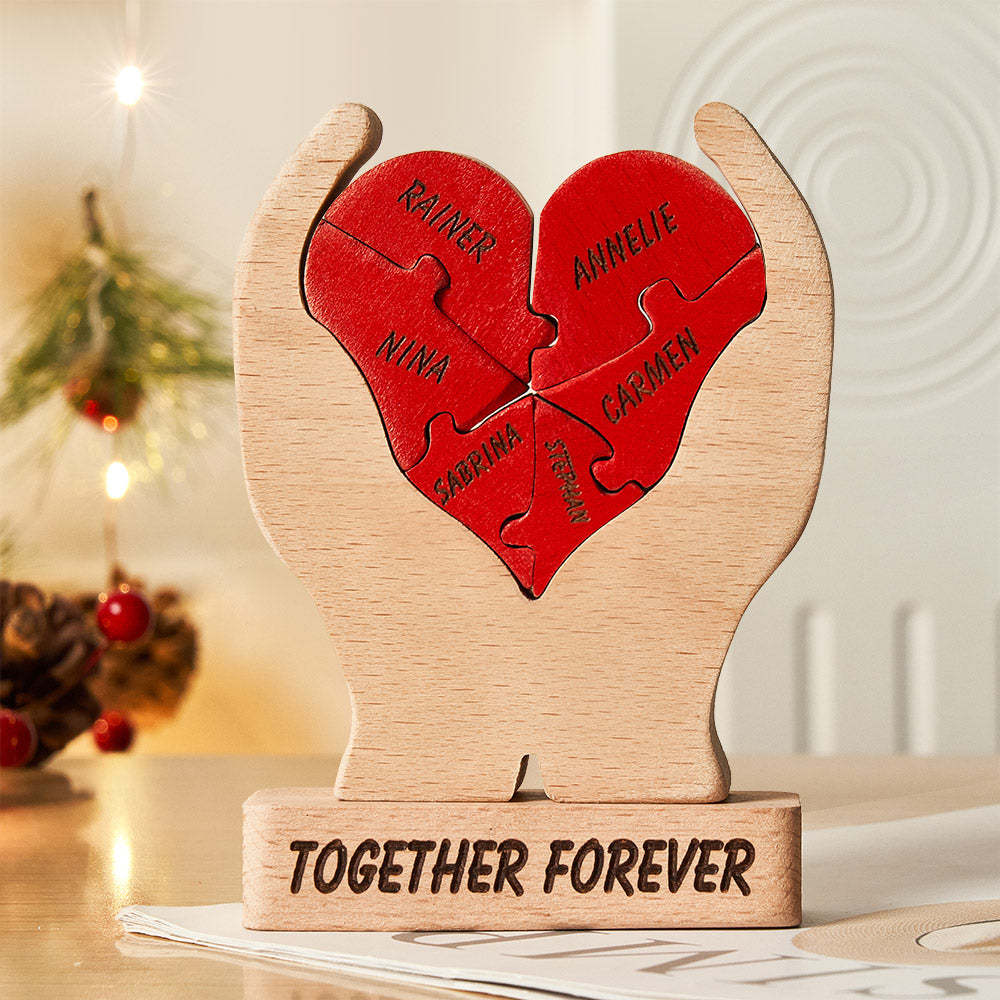 Nombres Personalizados Corazón De Madera Familia Rompecabezas Decoración Del Hogar Regalos De Navidad - TuNombrecollar