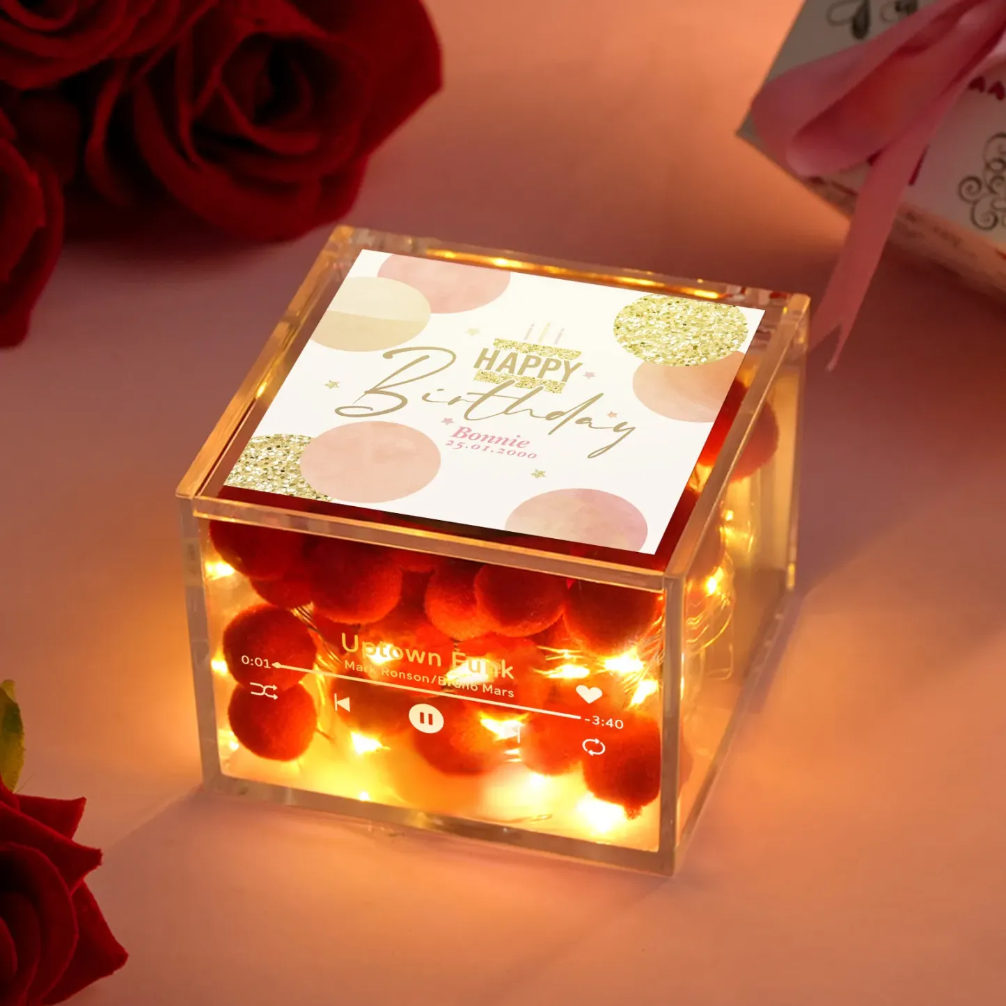 Mini Reproductor De Música Premium Con Reproductor De Música Automático, Foto Personalizada Con Luz, Caja De Música Acrílica Personalizada - 