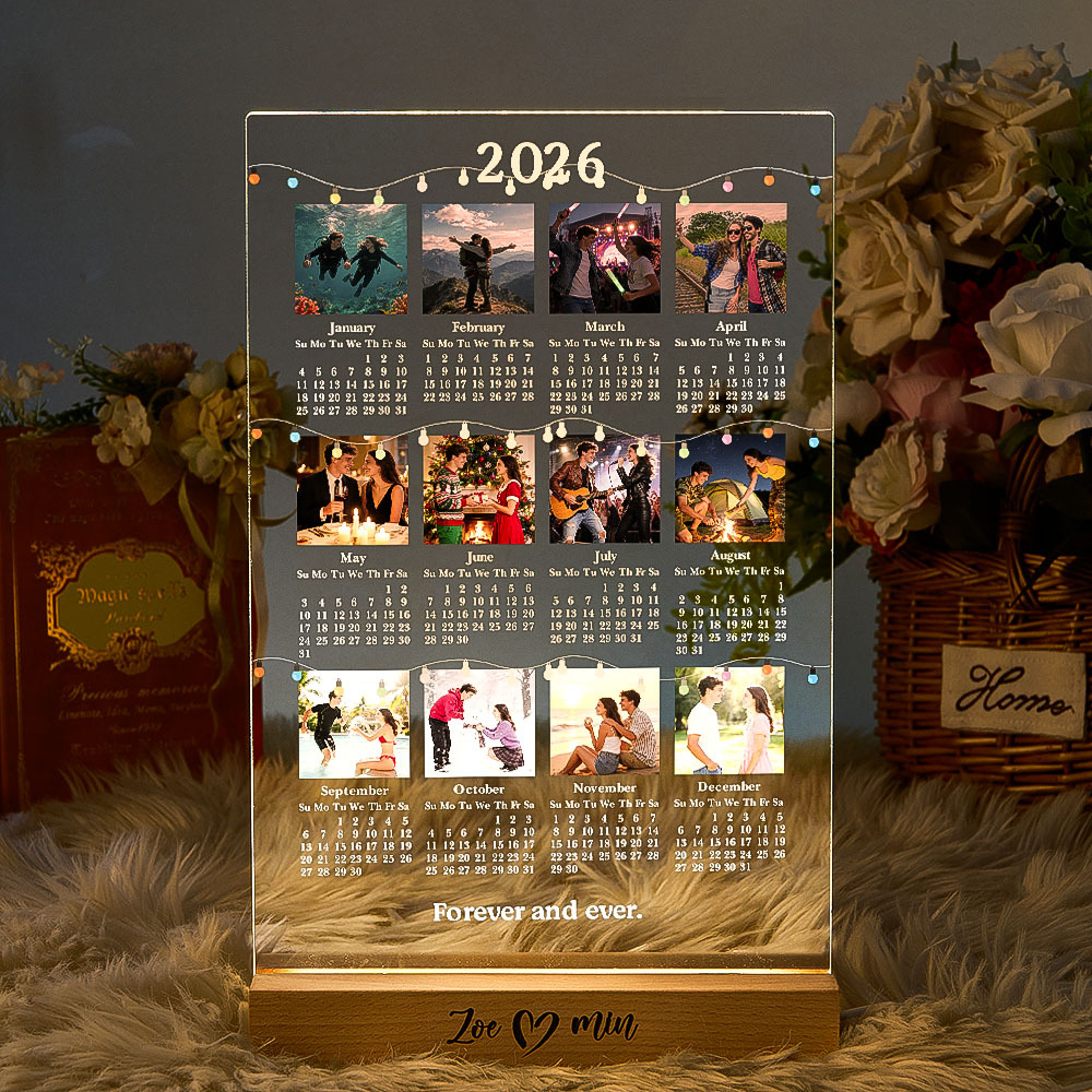 Calendario De Fotos Personalizado 2026 Con Luz Led, Foto De Pareja Personalizada, Luz Nocturna Brillante, Calendario De Escritorio, Regalo De San Valentín Para Año Nuevo 2026 - 