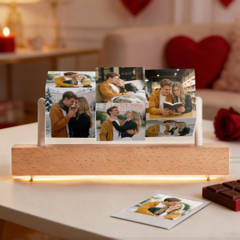 Cubos De Fotos De Madera Personalizados Sobre Soporte Collage De Bloques De Fotos Personalizados Con Base De Luz Led Opcional Tres Cubos De Fotos De Madera Giratorios - 