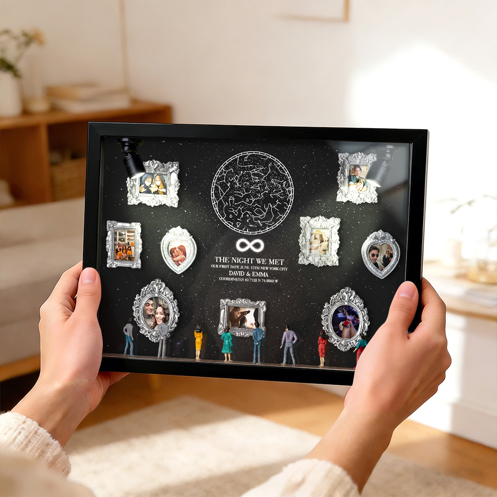 Caja De Sombras De Galería De Arte En Miniatura Personalizada Para Parejas. Marco Personalizado Del Museo De Nosotros Con Mapa Estelar De 'la Noche En Que Nos Conocimos'. Regalo Romántico Para San Valentín. - 
