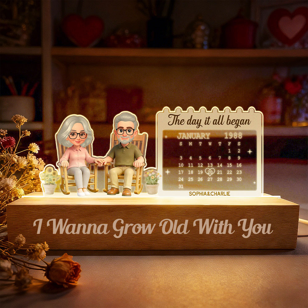 Luz Nocturna Led Personalizada 'quiero Envejecer Contigo', Calendario De Aniversario Personalizado, Placa Acrílica, Regalo Romántico De Aniversario, Regalos De San Valentín - 
