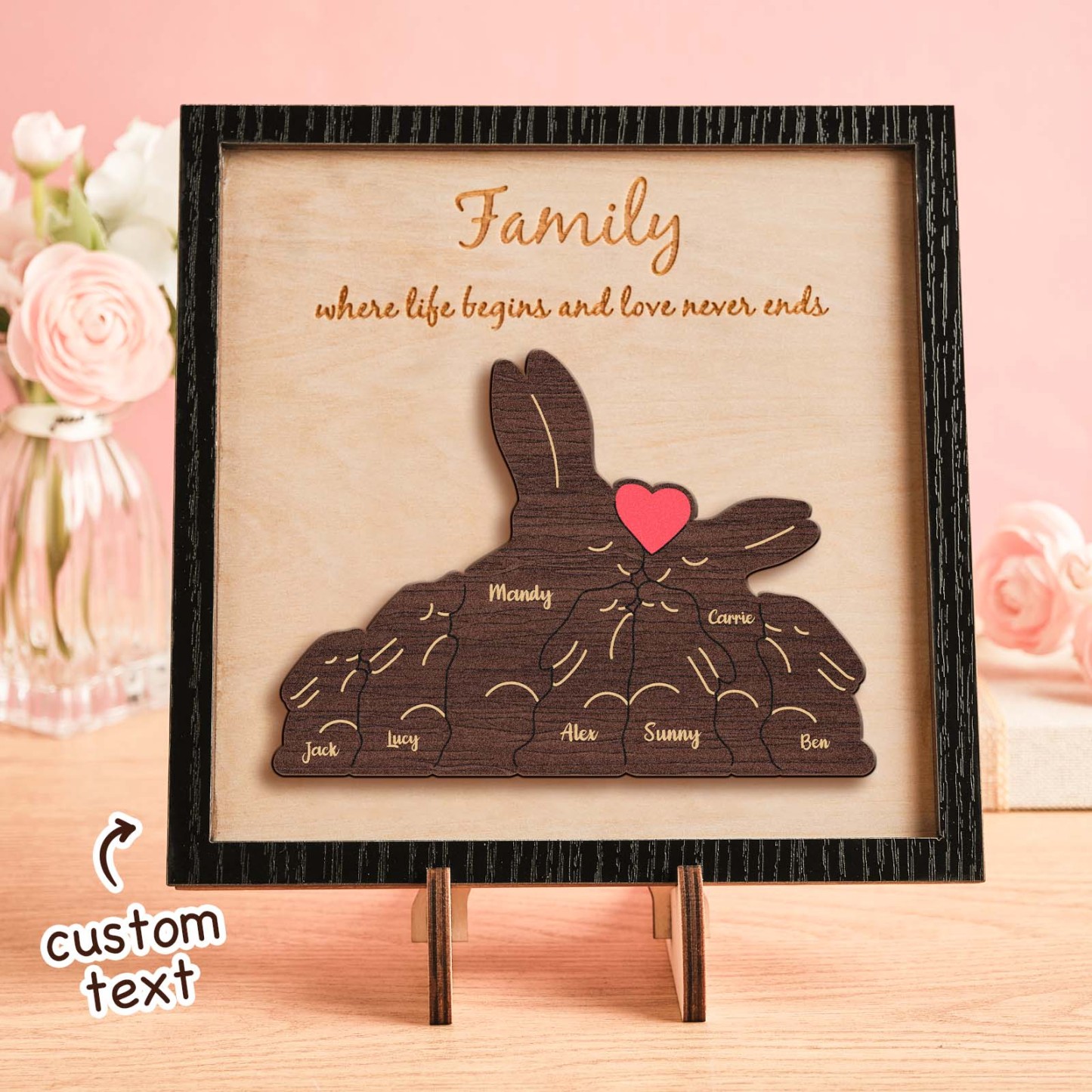 Nombre Personalizado, Rompecabezas Familiar De Conejo, Marco De Madera, Decoraciones Personalizadas Para El Hogar, Regalo Del Día De La Madre - TuNombrecollar