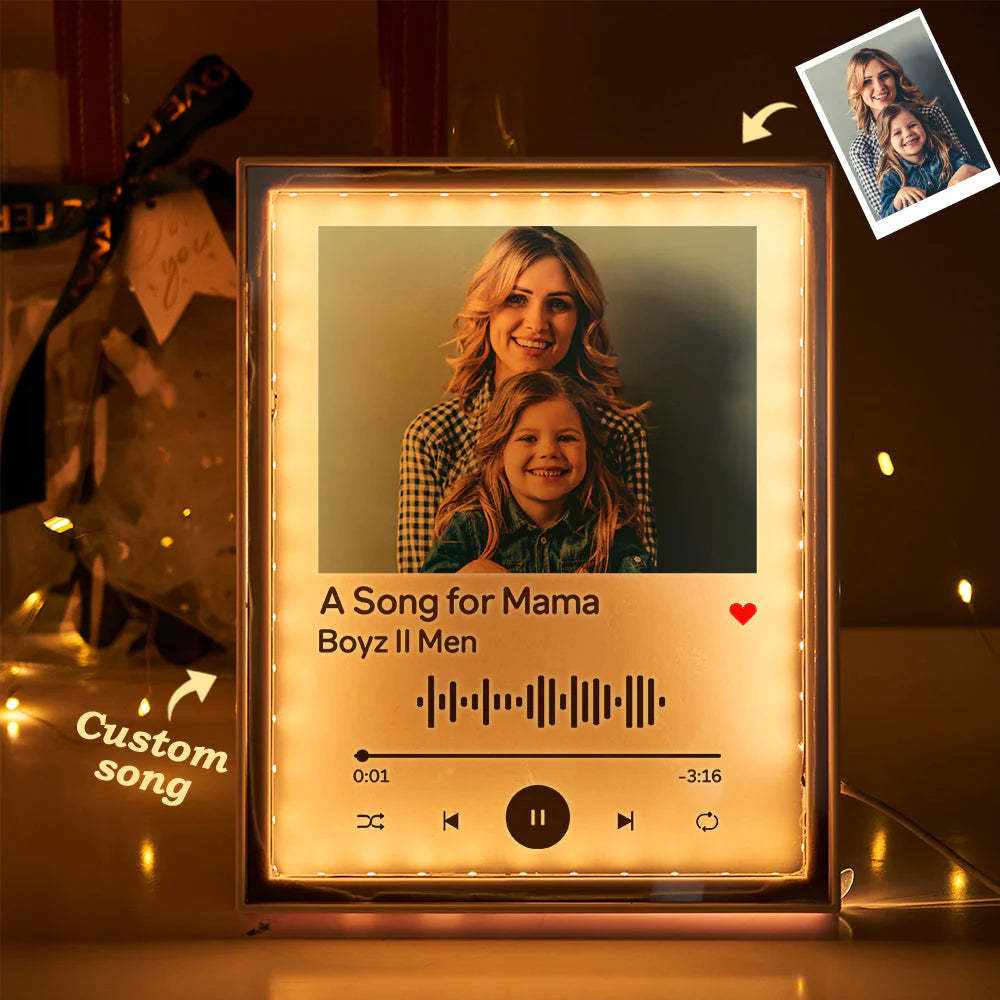 Espejo Con Luz Nocturna Con Foto Y Código De Spotify Personalizado, Regalo Musical Para Ella/él, Regalo Del Día De La Madre - 