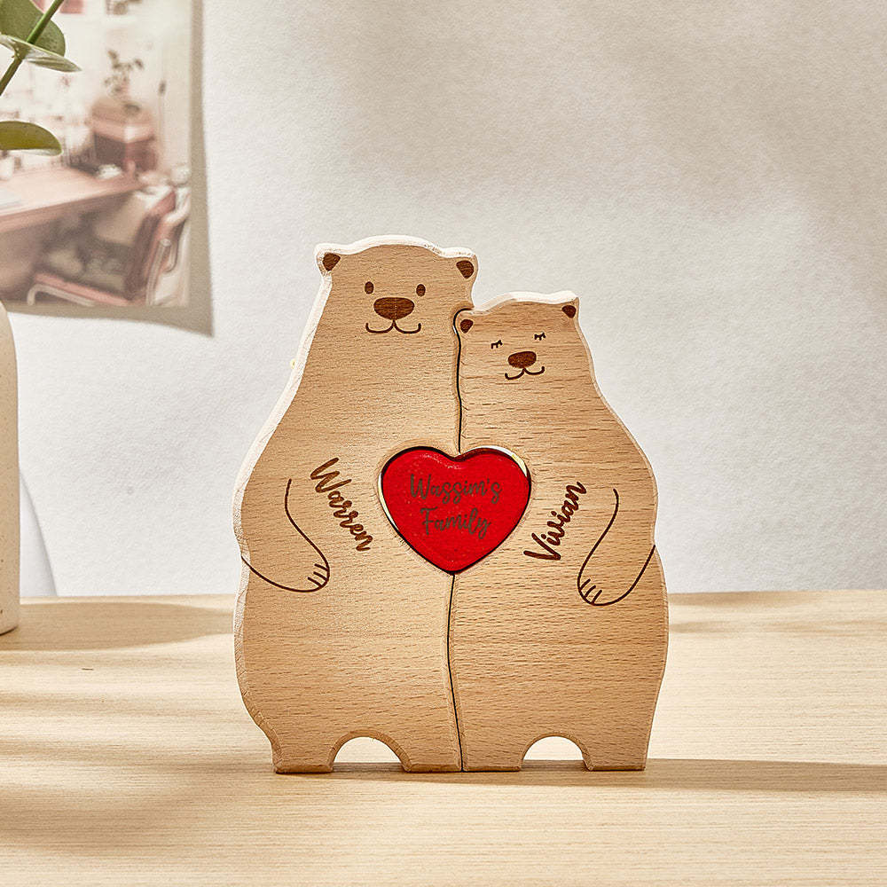 Osos De Madera Personalizados, Nombres De Miembros De La Familia Personalizados, Rompecabezas, Regalos De Decoración Del Hogar - TuNombrecollar