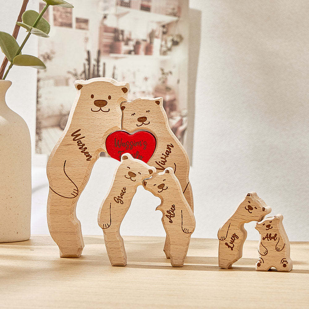 Osos De Madera Personalizados, Nombres De Miembros De La Familia Personalizados, Rompecabezas, Regalos De Decoración Del Hogar - TuNombrecollar