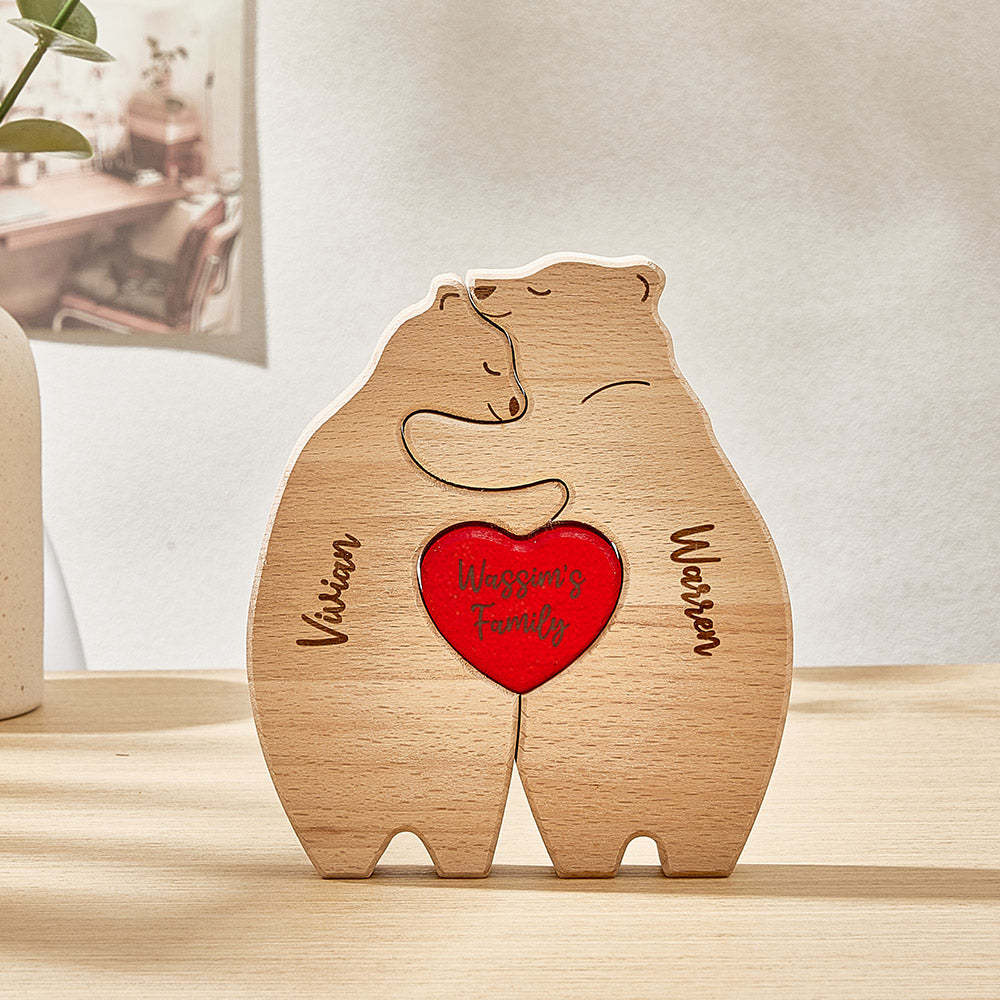 Osos De Abrazo De Madera Personalizados, Nombres De Miembros De La Familia Personalizados, Rompecabezas, Regalos De Decoración Del Hogar - TuNombrecollar