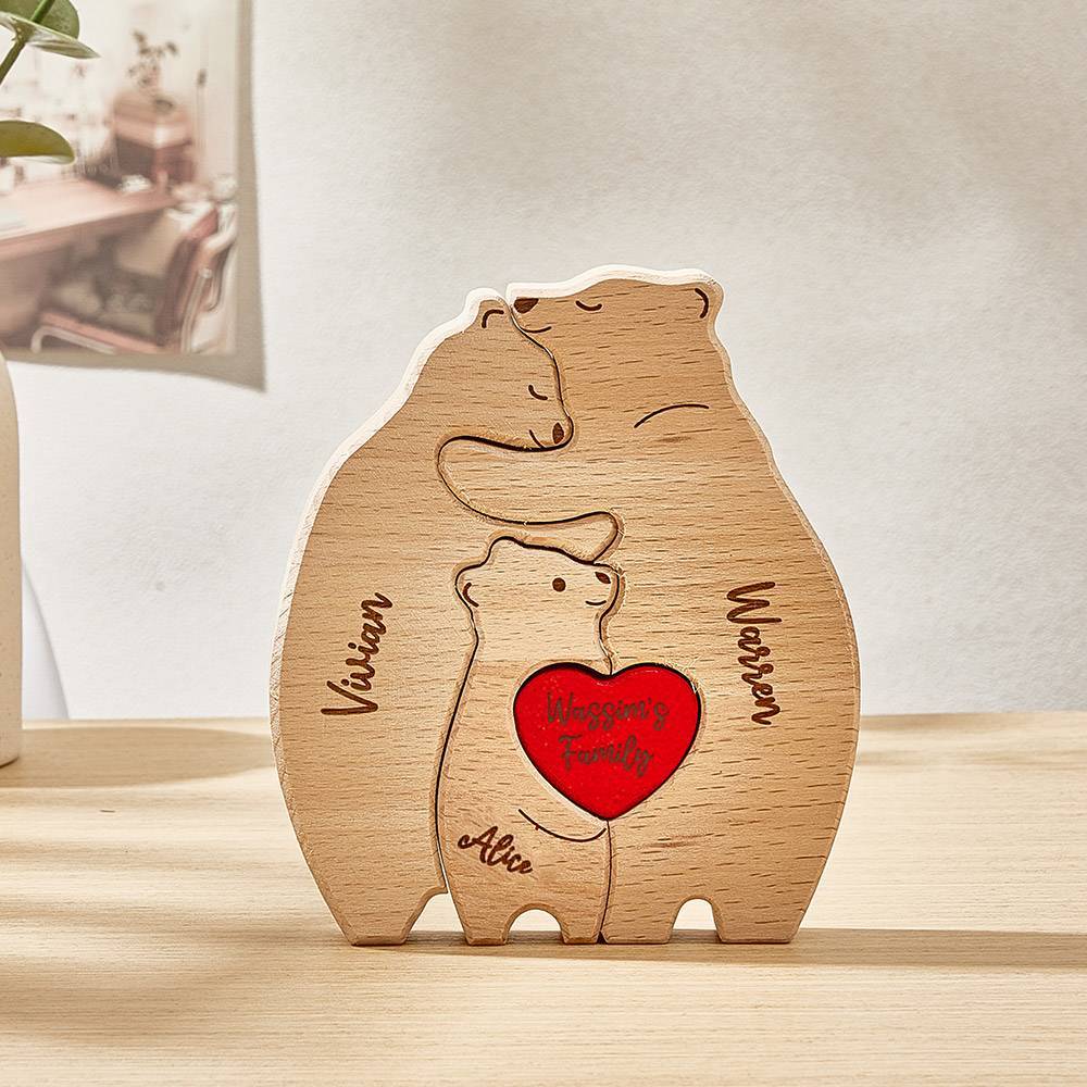 Osos De Abrazo De Madera Personalizados, Nombres De Miembros De La Familia Personalizados, Rompecabezas, Regalos De Decoración Del Hogar - TuNombrecollar