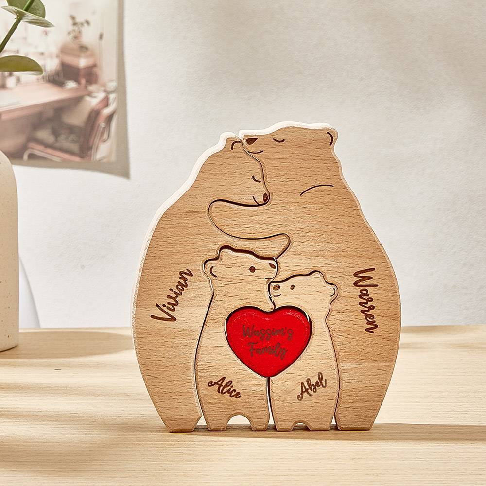 Osos De Abrazo De Madera Personalizados, Nombres De Miembros De La Familia Personalizados, Rompecabezas, Regalos De Decoración Del Hogar - TuNombrecollar