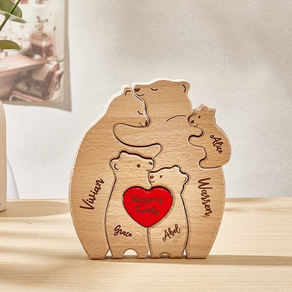 Osos De Abrazo De Madera Personalizados, Nombres De Miembros De La Familia Personalizados, Rompecabezas, Regalos De Decoración Del Hogar - TuNombrecollar