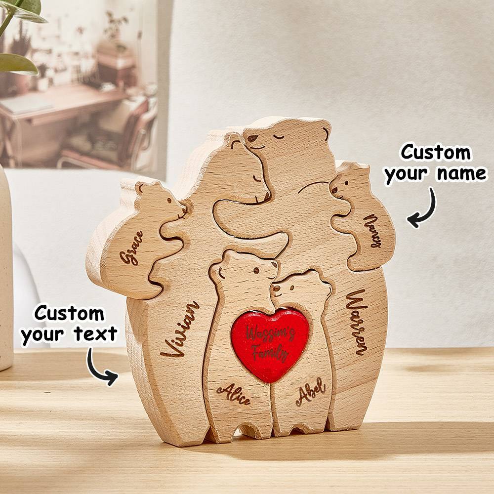 Osos De Abrazo De Madera Personalizados, Nombres De Miembros De La Familia Personalizados, Rompecabezas, Regalos De Decoración Del Hogar - TuNombrecollar