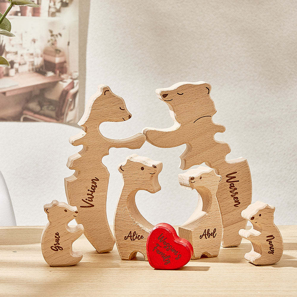 Osos De Abrazo De Madera Personalizados, Nombres De Miembros De La Familia Personalizados, Rompecabezas, Regalos De Decoración Del Hogar - TuNombrecollar