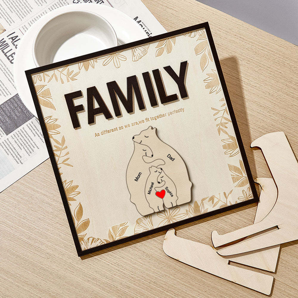 Placa De Madera Personalizada Del Oso Familiar, Regalo Personalizado Del Signo Del Nombre Del Miembro De La Familia Para Mamá - TuNombrecollar
