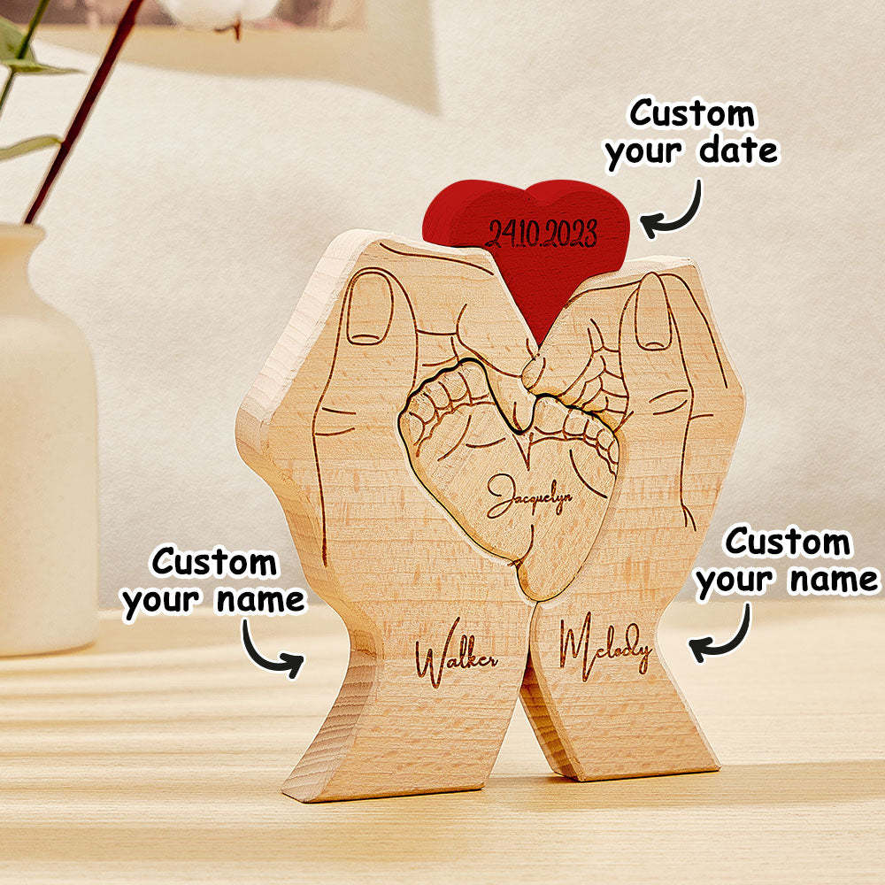 Pies De Bebé De Madera Personalizados, Nombres De Miembros De La Familia Personalizados, Rompecabezas Con Fecha, Regalos De Decoración Del Hogar - TuNombrecollar