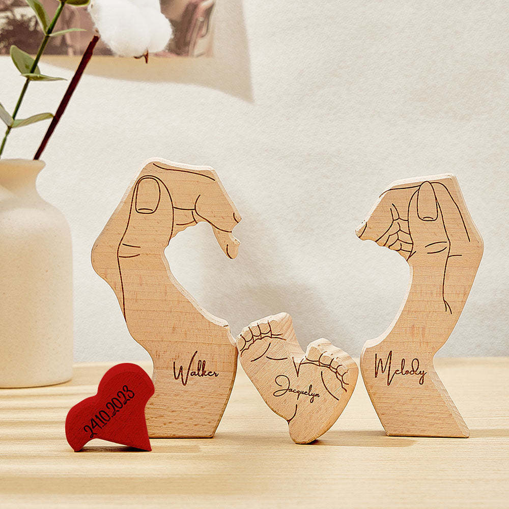Pies De Bebé De Madera Personalizados, Nombres De Miembros De La Familia Personalizados, Rompecabezas Con Fecha, Regalos De Decoración Del Hogar - TuNombrecollar