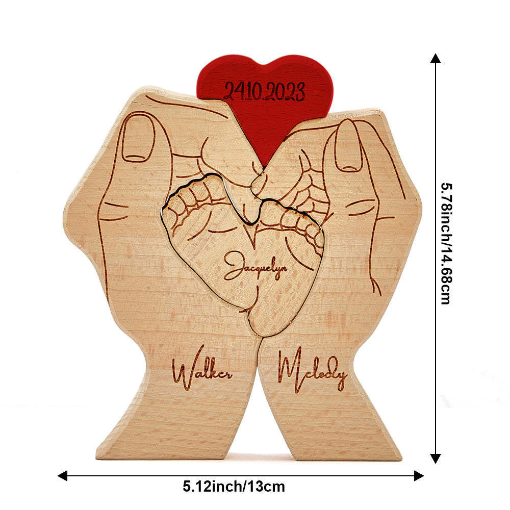 Pies De Bebé De Madera Personalizados, Nombres De Miembros De La Familia Personalizados, Rompecabezas Con Fecha, Regalos De Decoración Del Hogar - TuNombrecollar