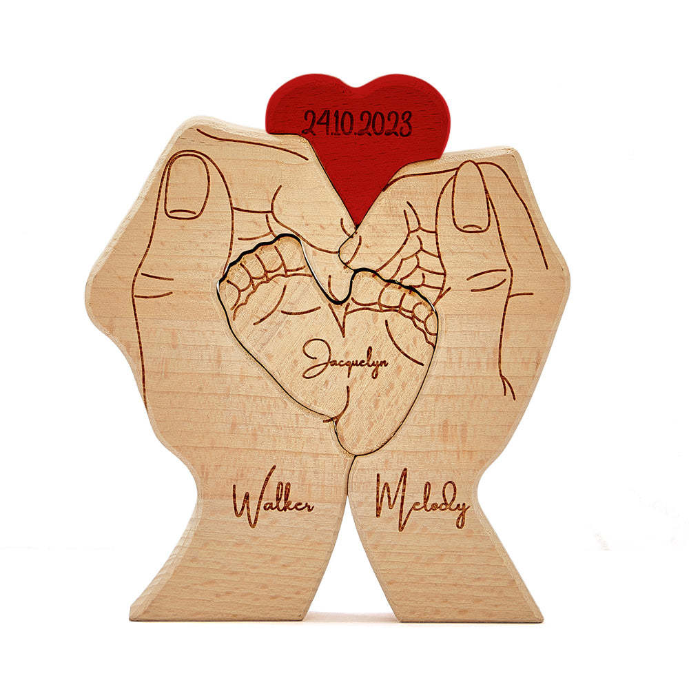 Pies De Bebé De Madera Personalizados, Nombres De Miembros De La Familia Personalizados, Rompecabezas Con Fecha, Regalos De Decoración Del Hogar - TuNombrecollar
