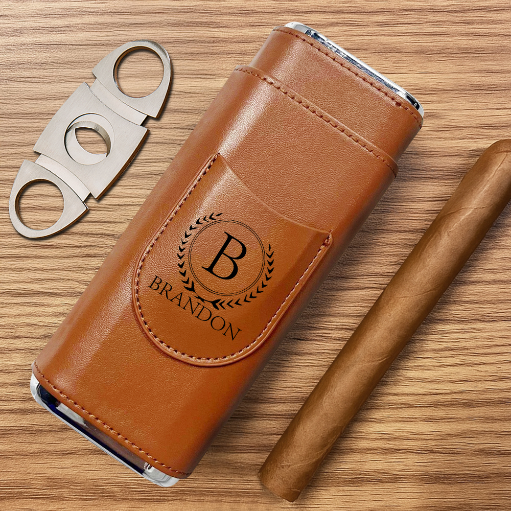 Estuche Para Puros Personalizado, Porta Puros De Cuero Con Cortador, Estuche De Viaje Para Puros, Regalos Para Padrinos De Boda, Regalo Para Papá, Regalo Para Esposo, Regalo Para Él - 