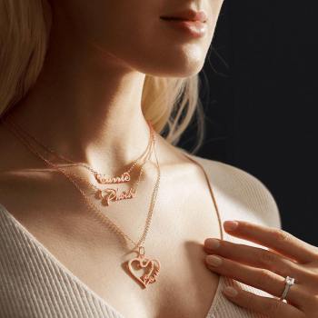 Overlapping Heart Two Name Necklace Silver - yournamencklaceuk