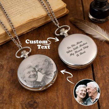 Reloj De Bolsillo Con Foto Personalizada, Reloj De Bolsillo Vintage Personalizado, Reloj De Bolsillo Con Texto Personalizado Grabado Y Fecha Personalizada, Regalo Para Él. - 