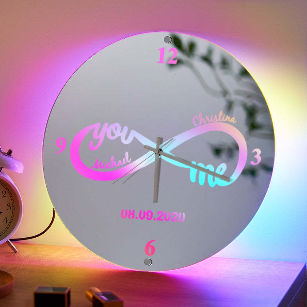 Reloj Personalizado Con Nombre Infinito, Decoración De Pared Con Luz De Espejo Con Fecha Personalizada, Tú Y Yo - TuNombrecollar