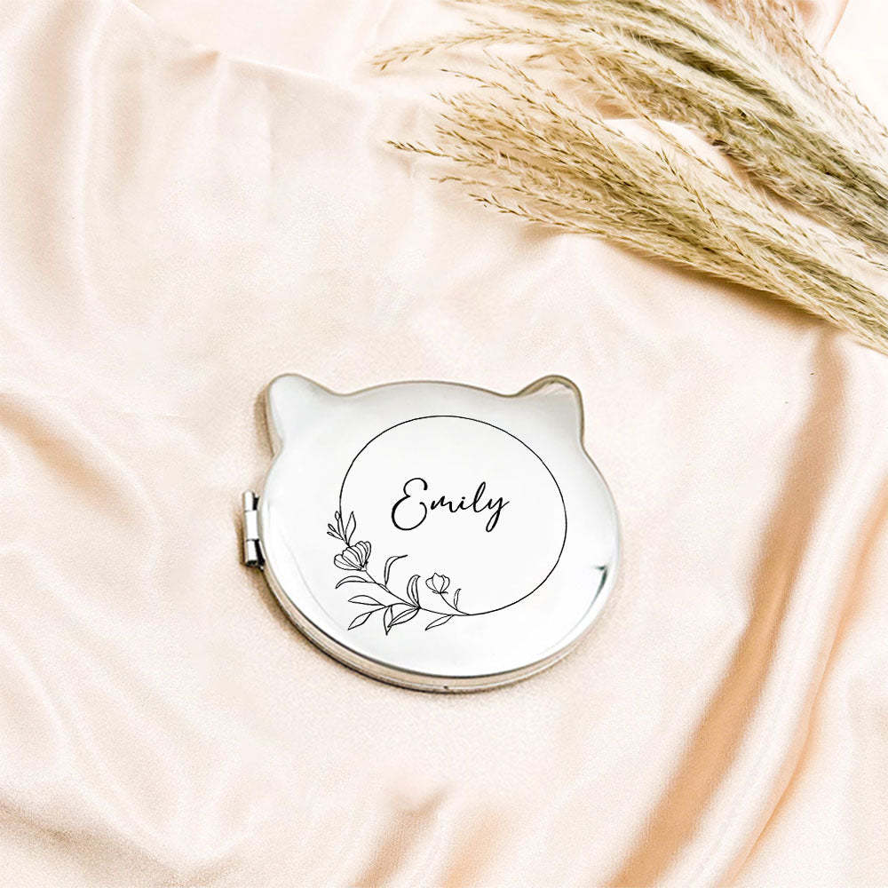 Favor De Espejo Compacto De Plata Grabado Personalizado, Espejo De Bolsillo Con Nombre Grabado Personalizado, Regalo Para Ella, Regalos De Dama De Honor, Regalos De Fiesta De Bodas - TuNombrecollar