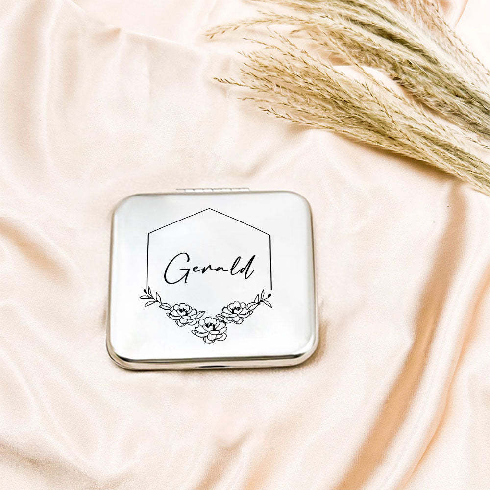 Favor De Espejo Compacto De Plata Grabado Personalizado, Espejo De Bolsillo Con Nombre Grabado Personalizado, Regalo Para Ella, Regalos De Dama De Honor, Regalos De Fiesta De Bodas - TuNombrecollar