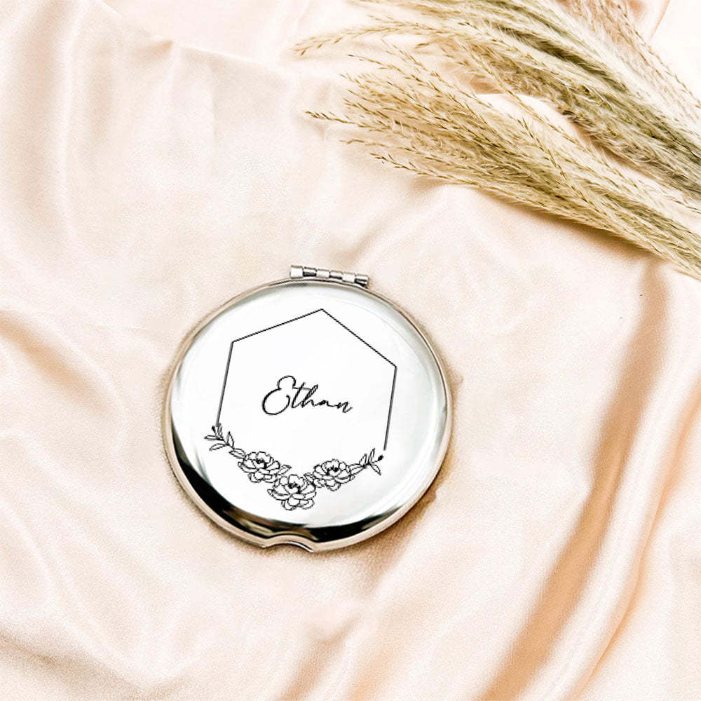 Favor De Espejo Compacto De Plata Grabado Personalizado, Espejo De Bolsillo Con Nombre Grabado Personalizado, Regalo Para Ella, Regalos De Dama De Honor, Regalos De Fiesta De Bodas - TuNombrecollar