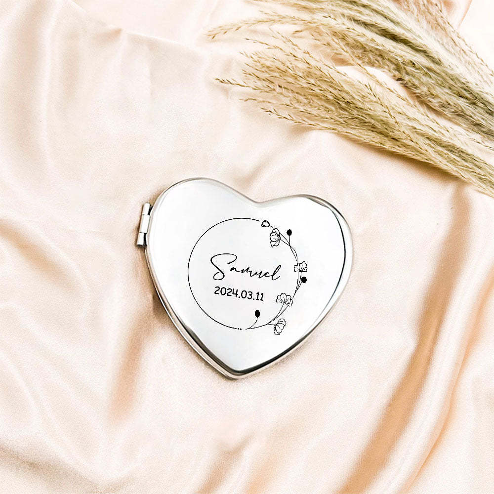 Favor De Espejo Compacto De Plata Grabado Personalizado, Espejo De Bolsillo Con Nombre Grabado Personalizado, Regalo Para Ella, Regalos De Dama De Honor, Regalos De Fiesta De Bodas - TuNombrecollar