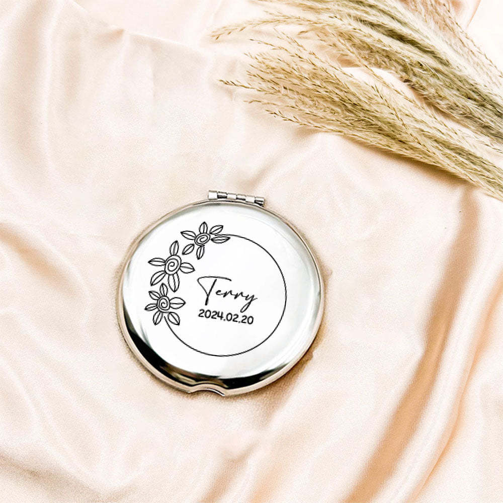 Favor De Espejo Compacto De Plata Grabado Personalizado, Espejo De Bolsillo Con Nombre Grabado Personalizado, Regalo Para Ella, Regalos De Dama De Honor, Regalos De Fiesta De Bodas - TuNombrecollar