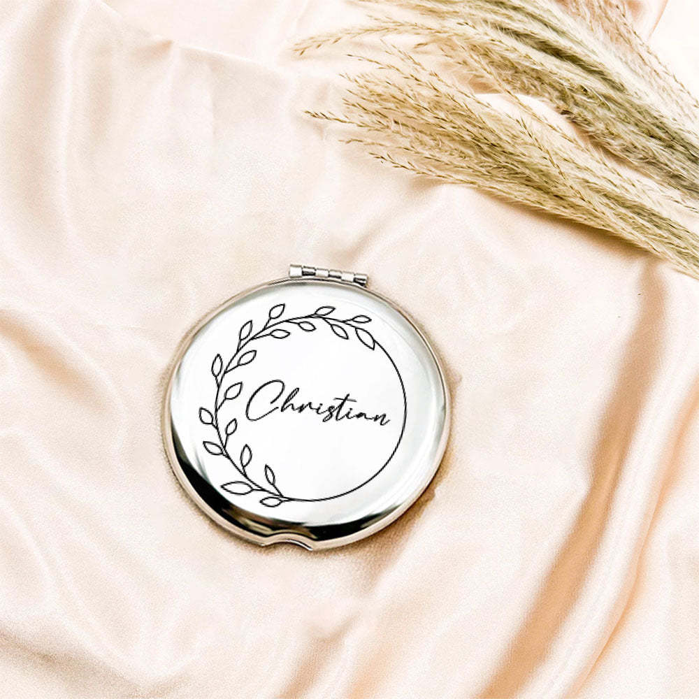 Favor De Espejo Compacto De Plata Grabado Personalizado, Espejo De Bolsillo Con Nombre Grabado Personalizado, Regalo Para Ella, Regalos De Dama De Honor, Regalos De Fiesta De Bodas - TuNombrecollar