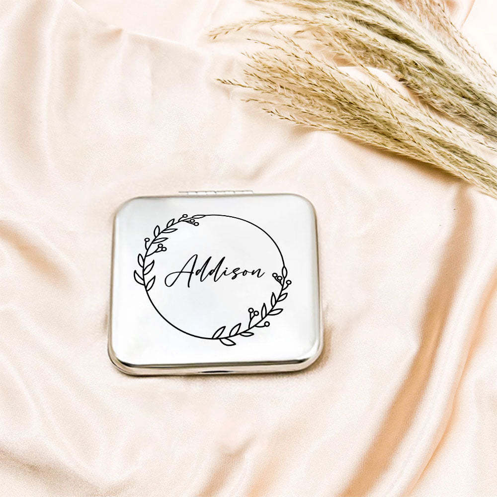Favor De Espejo Compacto De Plata Grabado Personalizado, Espejo De Bolsillo Con Nombre Grabado Personalizado, Regalo Para Ella, Regalos De Dama De Honor, Regalos De Fiesta De Bodas - TuNombrecollar