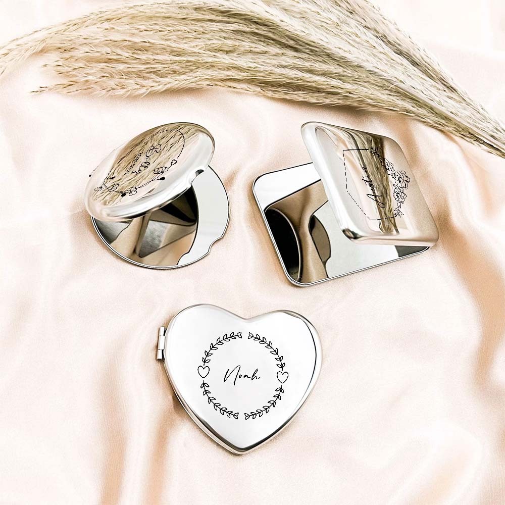 Favor De Espejo Compacto De Plata Grabado Personalizado, Espejo De Bolsillo Con Nombre Grabado Personalizado, Regalo Para Ella, Regalos De Dama De Honor, Regalos De Fiesta De Bodas - TuNombrecollar