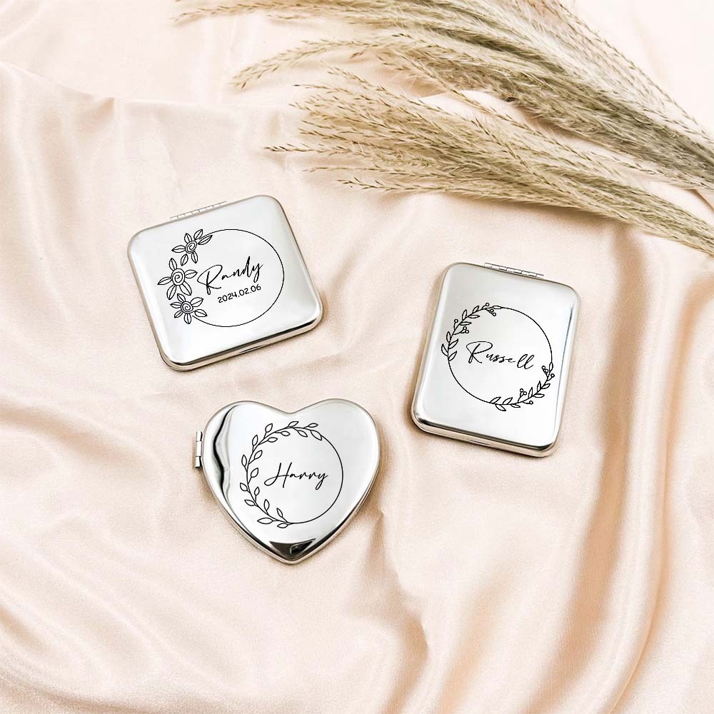 Favor De Espejo Compacto De Plata Grabado Personalizado, Espejo De Bolsillo Con Nombre Grabado Personalizado, Regalo Para Ella, Regalos De Dama De Honor, Regalos De Fiesta De Bodas - TuNombrecollar