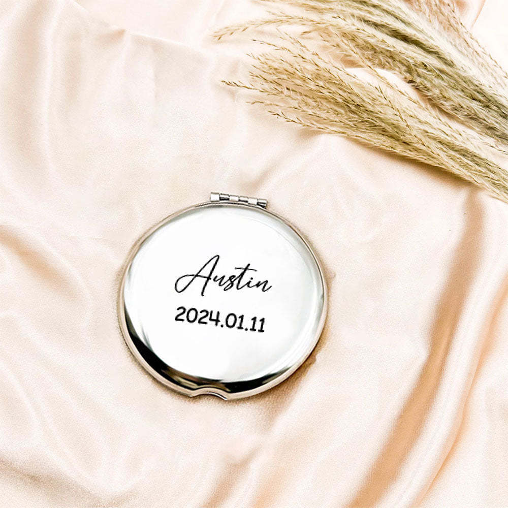 Favor De Espejo Compacto De Plata Grabado Personalizado, Espejo De Bolsillo Con Nombre Grabado Personalizado, Regalo Para Ella, Regalos De Dama De Honor, Regalos De Fiesta De Bodas - TuNombrecollar