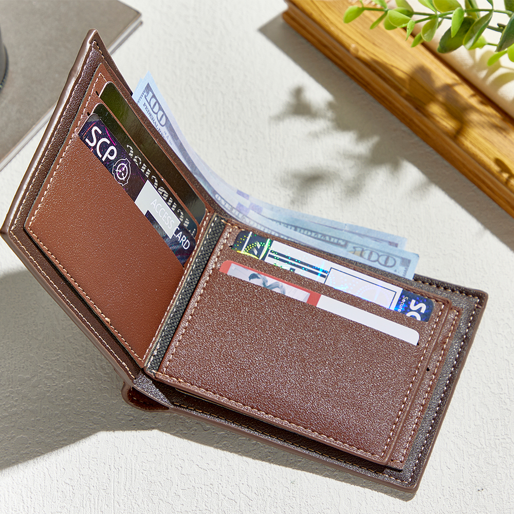 Regalos Para El Día Del Padre: Billetera De Cuero Con Foto Grabada Y Nombre Personalizado. Billetera Con Inicial Grabada Y Foto Personalizada. Regalo Único Para Él. - 