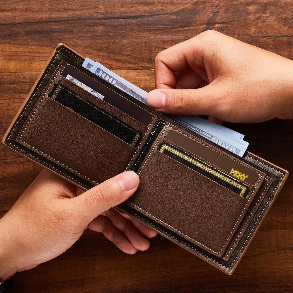 Cartera De Cuero De Estilo Clásico Con Foto Grabada Personalizada Para Hombres