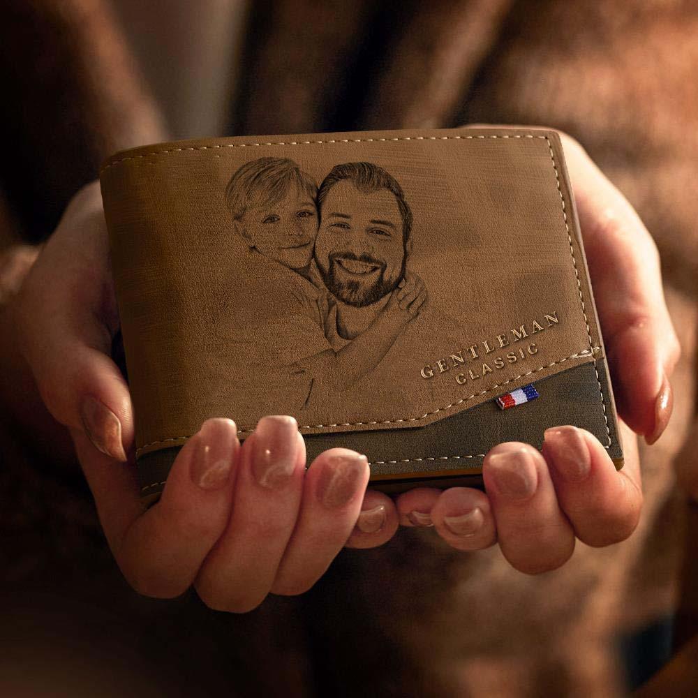 Cartera Con Foto Grabada Personalizada, Estilo Clásico, Plegable, Para Hombre, Con Inscripción Personalizada, Cartera De Cuero Con Foto Para Hombre, Cuero Café Para Hombre Para El Día Del Padre - TuNombrecollar