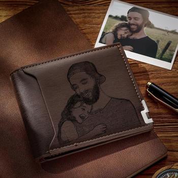 Cartera Con Foto Grabada Personalizada Estilo Corto Plegable - Cuero Café
